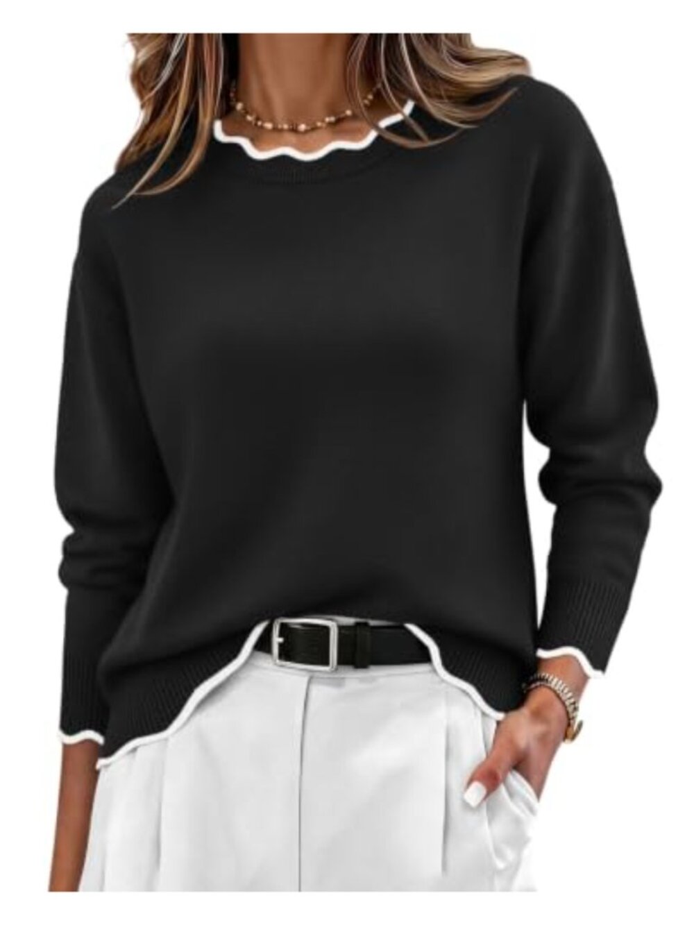 Ribbed Knit Crewneck Pullover Sweater Loose Fit Long Sleeve Casual Top